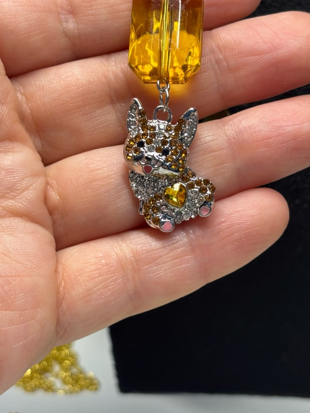 Crystal Accent Yellow Puppy Pendant Necklace